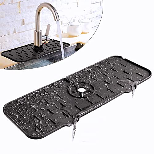 Colector de salpicaduras de silicona para grifo de cocina, protector contra salpicaduras para fregadero, tapete absorbente para detectar salpicaduras, RV, isla de cocina (negro) Cover