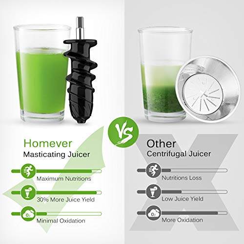 Low Speed Masticating Juicer Extractor, BPA Free Cold Press Juicer, Quite Motor, with Cleaning Brush, Bigger Container, High Nutrient Juice Reducing Oxidation (Silver)