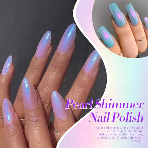 Born Pretty Pearl Nail Polish Set, 6 Colors Ombre Pearl Shimmer White Pink Purple Mermaid Nail Polish Quick Dry Spring Summer Finger Shell Glitter Nail Lacquer Set - Thumbnail 3