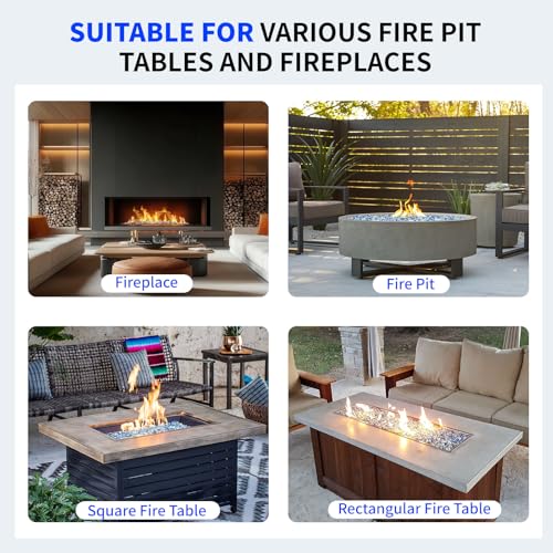 Image of Pulovin 10 lbs Fire Glass for Propane Fire Pit, 1 /2 Inch Fire Pit Glass Rocks for Gas Fireplace, Reflective Glass Rocks for Fire Pit Table, Blend of Cobalt Blue, Caribbean Blue and Platinum