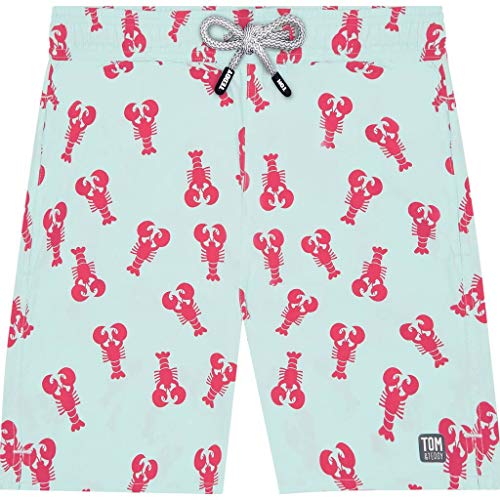 Tom & Teddy Men's Lobster Swim Trunk | Light Blue/Berry - S #TOP28
