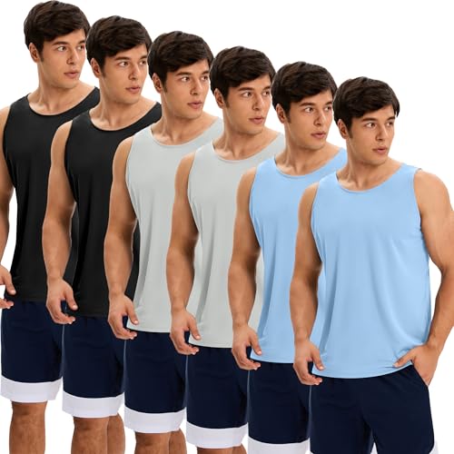 Image of OYGSieg 6 Pack Men's Quick Dry Workout Tank Tops Breathable Gym Sleeveless Muscle Shirts for Active Men