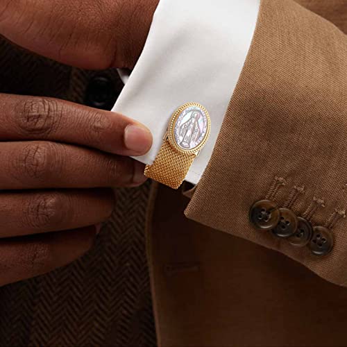 Religious Cufflinks For Men With Chain - Gifts For Christian, Church Member, Pastor On Church Christmas Easter - Faith Jewelry Or Accessories , Shiny Gold Tone Mother Of Pearl Cuff Links. (Jesus) #TOP3