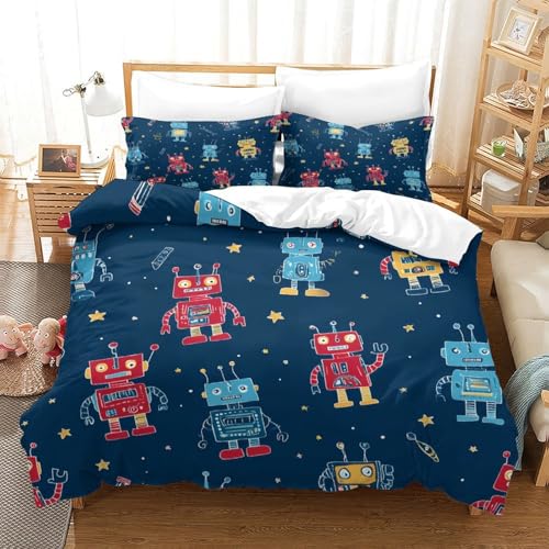 Housse de couette microfibre hypoallergique motif robot 3D