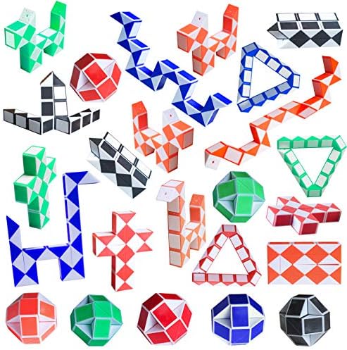 Ailebens 24 Pack 24 Blocks Magic Snake Cube,Mini Snake Ruler Twist Puzzle,Snake Speed Cube Toys for Kids Party Favor Fidget Sensory Toys Random Color