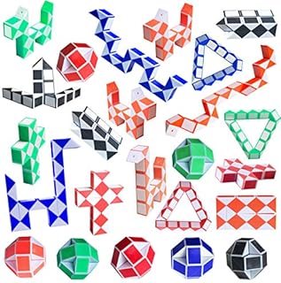 Ailebens 24 Pack 24 Blocks Magic Snake Cube,Mini Snake Ruler Twist Puzzle,Snake Speed Cube Toys for Kids Party Favor Fidget Sensory Toys Random Color