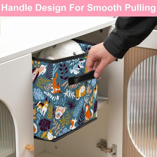 Cube de rangement en tissu durable motif chien bleu finitions soignées maison - 7