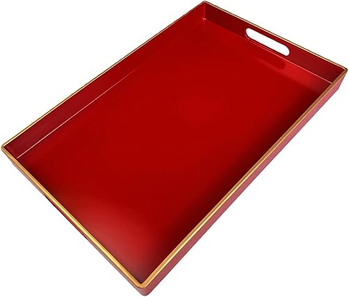 Miniatura 16 de Bandeja de servir rosa con asas, bandeja decorativa rectangular para mesa de café, bandeja otomana de plástico para sala de estar, baño, mesa