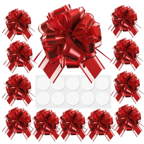 KJSHENDI Large Pull Bow for Gift Wrapping 12Pcs 6 Inch (Red)