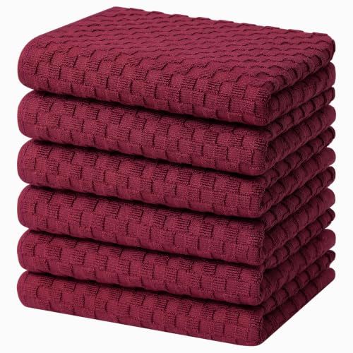 Homaxy 100% Cotton Terry Kitchen Towels(15" x 25", 6 Pack), Burgundy