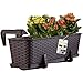 KADAX Blumenkasten 60 cm Braun mit Halterungen & Untersetzer, Rattan-Optik – Pflanzkübel für Balkon oder Terrasse, wetterfester Balkonkasten