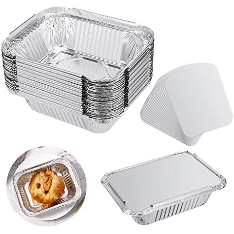 RosewineC 30 Packs Small Disposable Aluminum Container Pans Foil Trays with Lids for Baking, Cooking, Storing and Freezing 5.1 Inches x 4 Cover