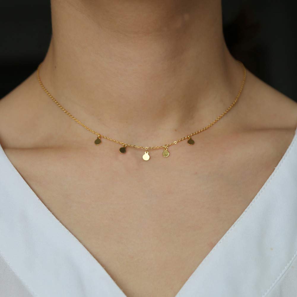 Collana con ciondolo per donna, collana con ciondolo a pois rotondi geometrici minimali ed eleganti, in argento sterling 925, design semplice con piccolo disco, colore oro, delicato collare