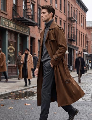 Image of Pantete Men's Double Breasted Trench Coat Oversized Windbreaker Long Jacket