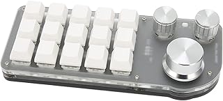 cyrank Programmable Keypad, 15 Keys Mechanical Gaming Keyboard Mini Keyboard with 3 Knob Blue Switch One Handed Keypad for Gaming Office Media