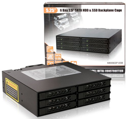 Backplane Cage Robuste 6 SSD 2,5 SATA Boîtier Rack Mobile Métal MB996SP-6SB
