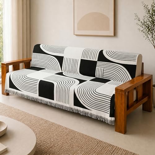 Image of Story@Home Premium Chenille Sofa Mat 3 Seater Wooden Sofa Cover | Anti Slip Sofa Cover Mat 3 Seater 180x180cm for Complete Protection | Make Your Own Sofa Mat Set - White & Black