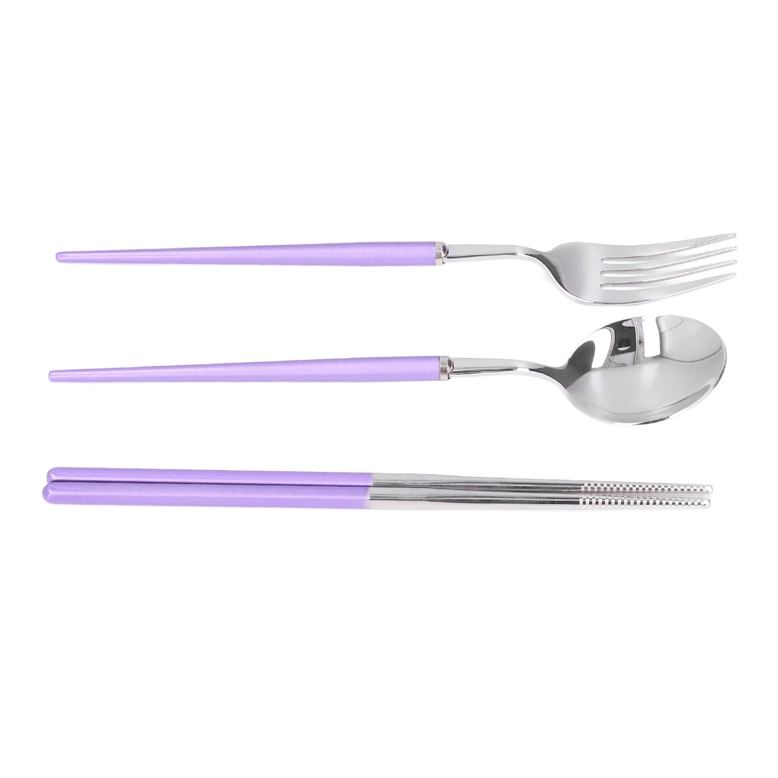Set Posate Da Viaggio In Acciaio Inossidabile – Forchetta, Cucchiaio, Bacchette – Scatola Portatile, Viola