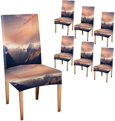 Nature Dining Chair Covers Set of 6 Mountain Panorama During Sundown Beautiful Natural Panoramic Landscape in The Summer Time