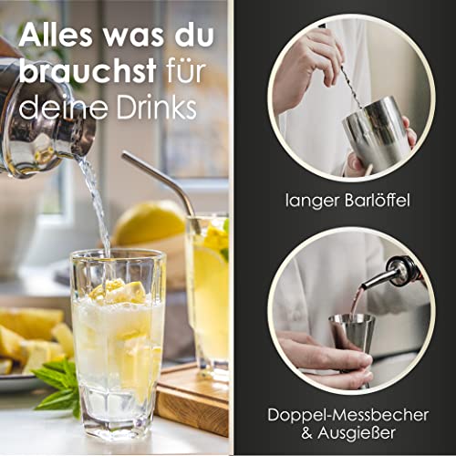 Foto von Beyond 15-teiliges Cocktail Shaker Set - Edelstahl Cocktail Set mit Bar Zubehör in Geschenkbox - Set mit Sieb, Messbecher, Jigger, Stössel, Löffel - Edles Cocktailmixer Barset - Cocktailshaker Set