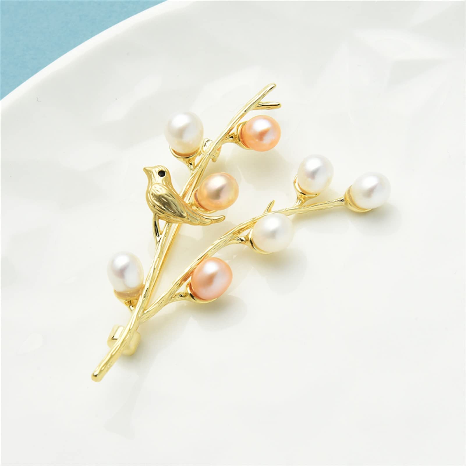 Broche Accesorios de moda for mujer, elegante broche de flor y pájaro con perlas naturales, rama, planta, Animal, broche de boda for fiesta Broches para Ropa