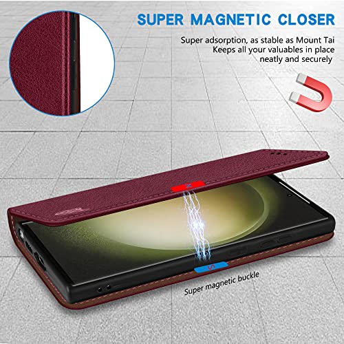 Image of ZZXX for Galaxy S23 Ultra Wallet Case Strong Magnetic 6.8 inch,Wine Red
