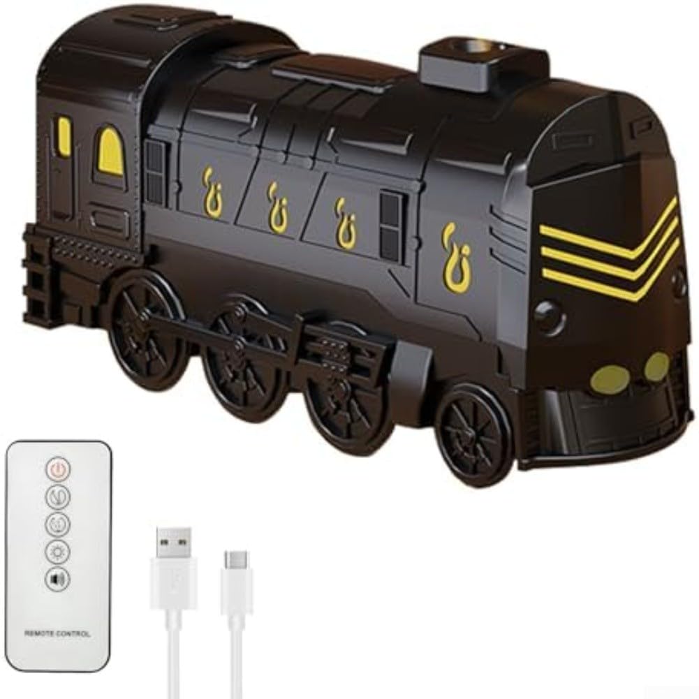 Retro Steam Train Essential Oil Diffuser - 300ml USB Aroma Diffuser with Remote Control, Quiet Operation & 7-Color LED Lights (Black)(Black)