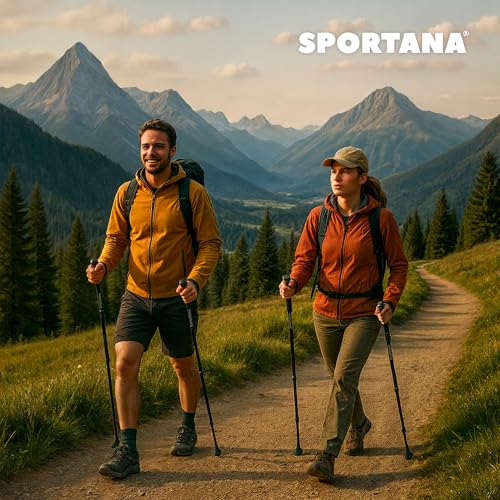 Foto von SPORTANA® Wanderstöcke Teleskop mit Aufsätze Gummipuffer Tasche Nordic Walking Stöcke Verstellbar 68-135cm Dämpfung Leicht Herren Damen Trekkingstöcke