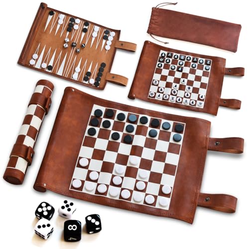 Jeu d'échecs de voyage enroulable et backgammon portable pour les vacances