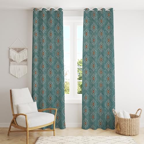 Image of Room Darkening Curtains for Door & Windows, Living Room, Bedroom, Eyelet, Parda, Printed, Pack of 2, Green, 4 x 5 Feet