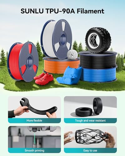 Image of SUNLU 4kg TPU 3D Printer Filament Bundle, Highly Elastic and wear-Resistant 90A TPU Filament 1.75mm ±0.03mm, Individually Vacuum Packed, 4kg in Total, 1kg per Spool, 4 Pack. (Black).