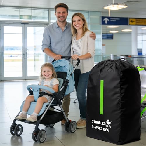 ASSRECT Transporttasche Kinderwagen, 120x63x43cm Universale & wasserdichte Hülle für Flugzeug, Robuste 600D Oxford Tasche mit Verstellbarem Schultergurt für Doppel/Einzel Buggy