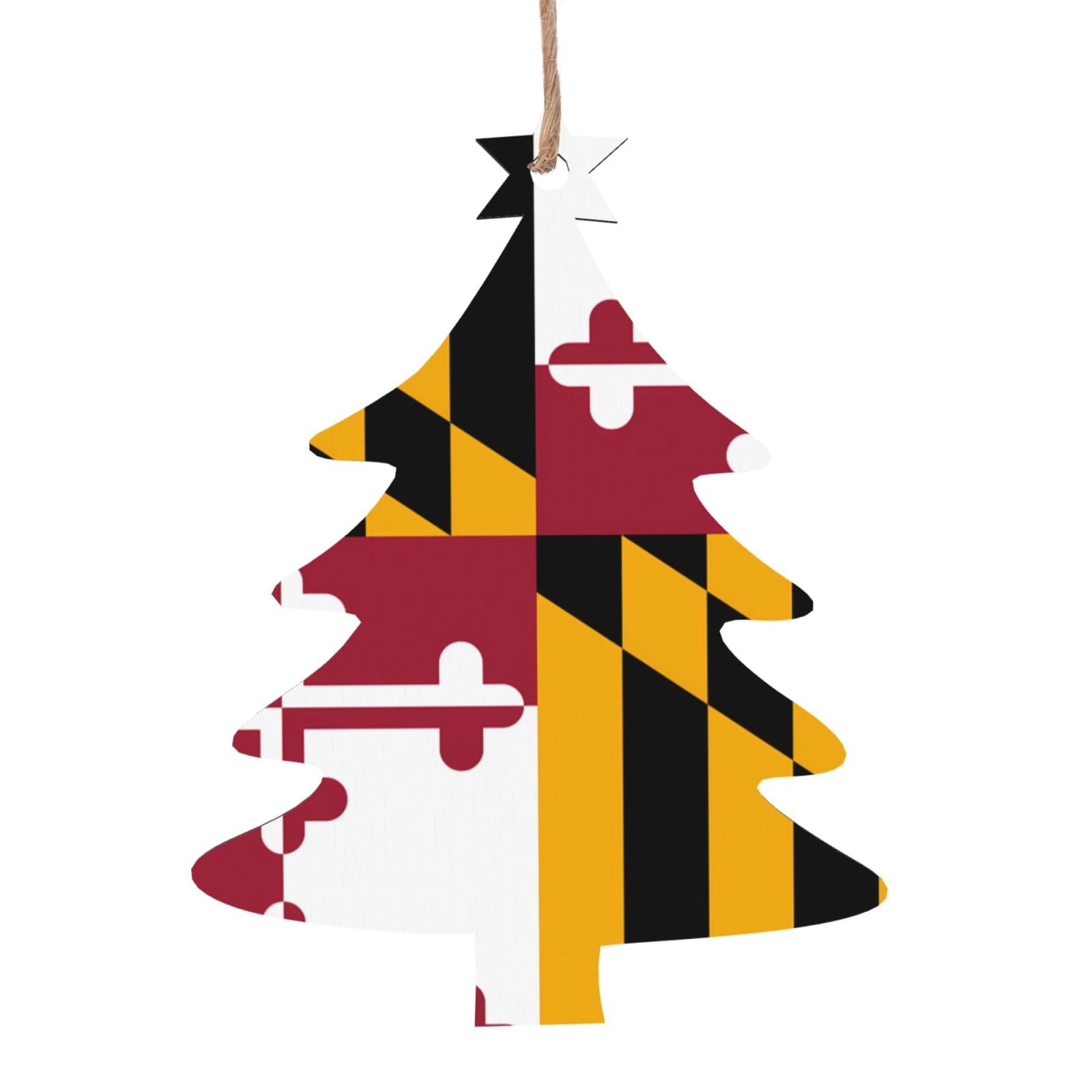 Maryland State Flag Printed Christmas Wooden Pendants, Simple and Environmentally Friendly, Holiday decorationsã€‚