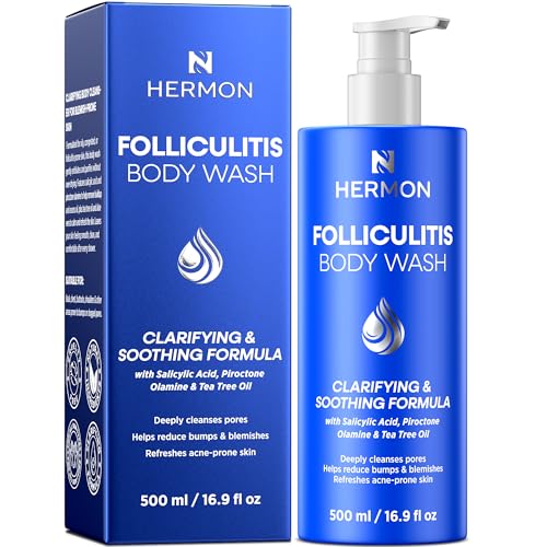 Hermon Folliculitis Body Wash with Tea Tree Oil: Antifungal Body Wash for Folliculitis, Back Acne, Ringworm, Jock Itch & Acne-Prone Skin – Helps Soothe Itchy, Dry & Irritated Skin for Men & Women