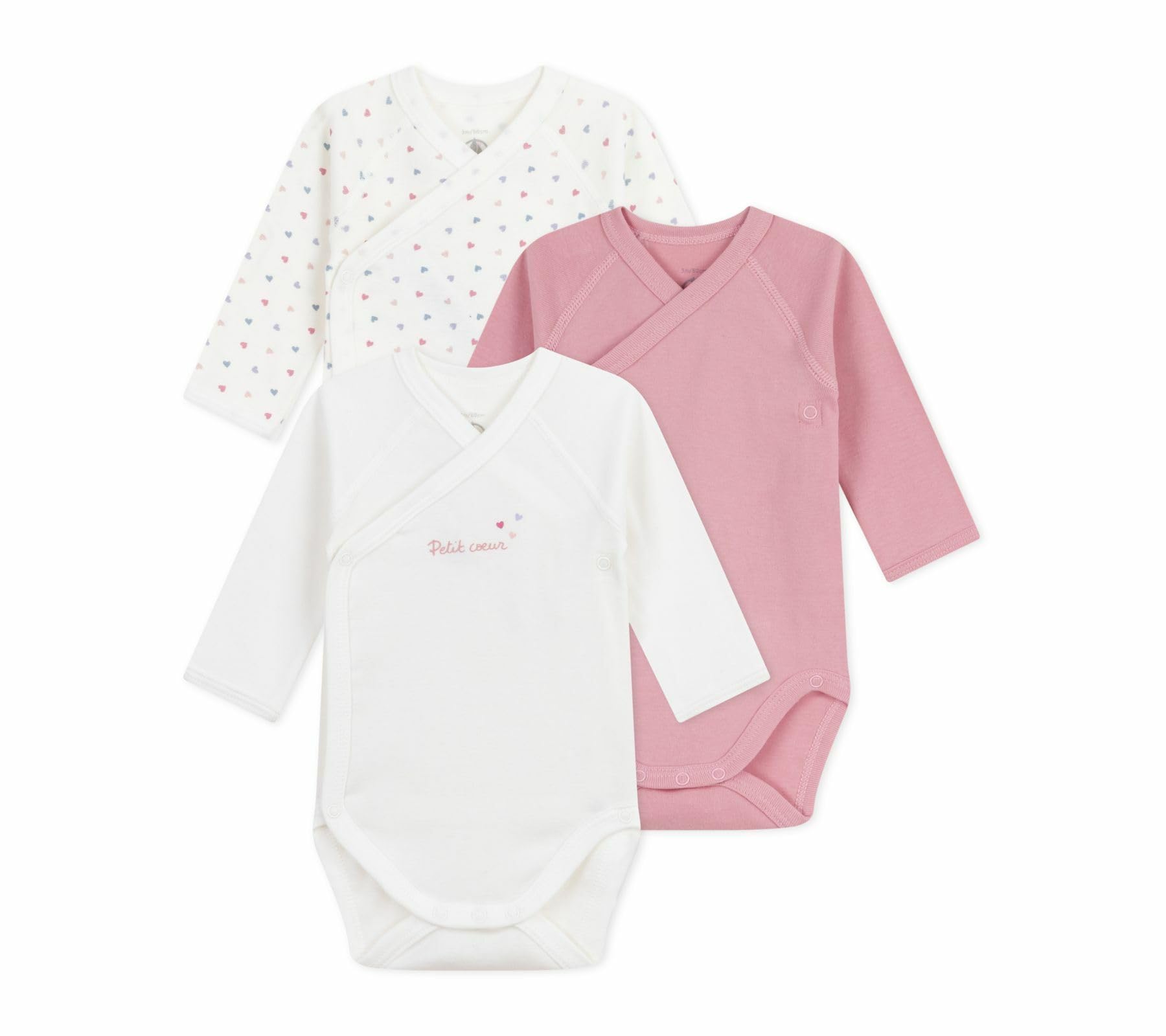 Lot de 3 bodies croisés manches longues en coton pour bébé - Petit Bateau