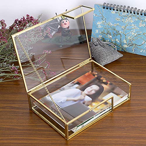 Hipiwe Gold Glass Photo Box - Vintage Photo Storage Organizer, Trinket Box Jewelry Display Organizer Keepsake Box Case Home Decor #TOP1