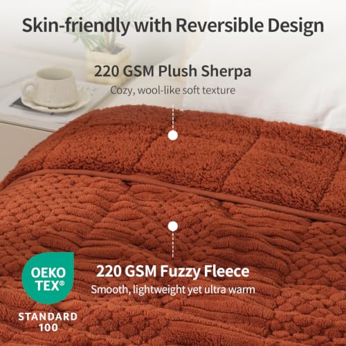 Image of Uttermara Weighted Blankets for Adults Queen Size, 20lbs 60x80 inches | Soft Plush Fleece; Warm Cozy Sherpa; Machine Washable; Filled with Glass Beads; Heavy Throw for Sleep and Calm; Orange