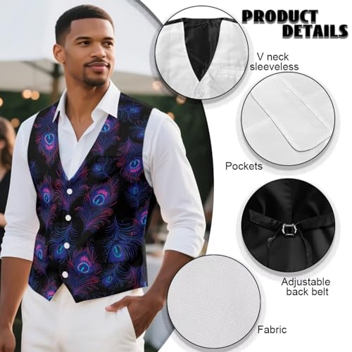 Men Blazer Vest Suit Jacket with Pocket V-Neck Slim Fit Formal Business Vest Four Buttons for Daily Wear4