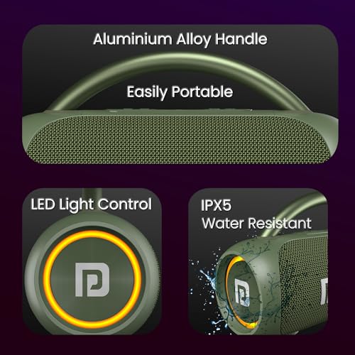 Image of Portronics Radiant 30W Wireless Bluetooth Portable Speaker With In-Built Mic,6 Hours Playtime,HD Clarity Sound,Dual Driver,RGB LEDs,TWS Connectivity,BT5.3v,USB Drive,Aux in,Type C Fast Charging(Green)