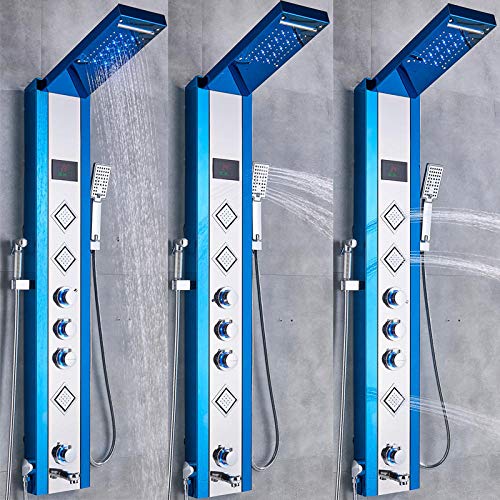 Panel de ducha LED con cascada de agua, pantalla de temperatura, chorro bidé y mezclador de cuatro mangos para fregadero o grifo miniatura 3