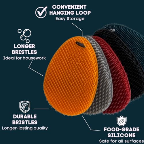 Image of Silicone Sponge Dish Scrubber - Food Grade and Housecleaning - BPA Free Silicone Kitchen Scrubber [5 Pack Ovals Winter]