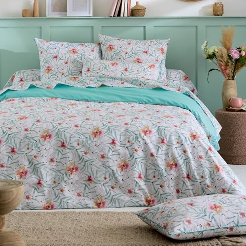 Juego de cama de 260 x 240 cm, 50 x 70 cm, percal, algodón, Roxano, multicolor, 3 piezas