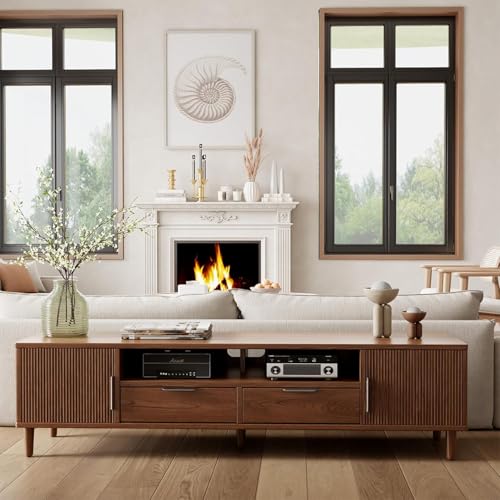 Image of Solid Sheesham Wooden Tv Unit with 2 Drawer, 2 Doors & 2 Shelf Storage | Media Console Tv Cabinet | Tv Stand Wih Elegant Design for Home Decor | (60 x 16 x 16 inches)