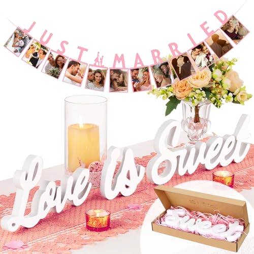 Love Is Sweet Sign - Freestanding Wooden Wedding Decor with Hollo...