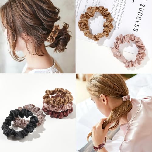 Image of Silk Hair Ties Satin Scrunchies - Small Mini Scrunchy for Women Thick Hair Accessories Cute Soft No Slip Hair Elastics Ponytail Holder for Curly Hair No Damage Hairties Gift for Girls