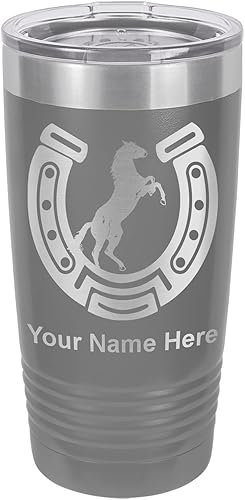 LaserGram Vaso aislado al vacío de 20 onzas, herradura con caballo, grabado personalizado incluido (gris)