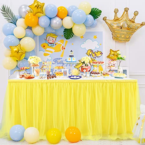 6Ft Yellow Tulle Table Skirt Lemon Tutu Table Cloth For Kids Theme Birthday Party Dessert Round Tables Decoration(L 6(Ft),H30In) #TOP5