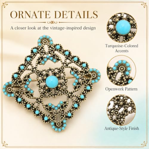 Image of Turquoise West Cowboy Oval Tear Drop Brooch Pin for Women Retro Brooches Pins Classic Fashion Jewelry Accessories Gift