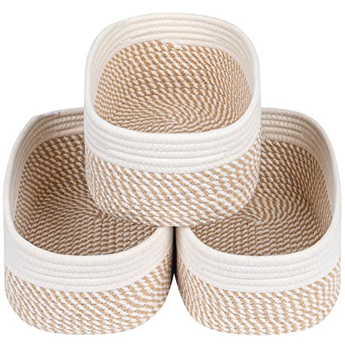 Image of CubesLand Small Storage Baskets for Shelves, Closet Organization Storage Bins Empty Gift Basket 3 Packs Baby Nursery Woven Baskets for Organizing, Rectangular Clothes Closet Shelves Baskets