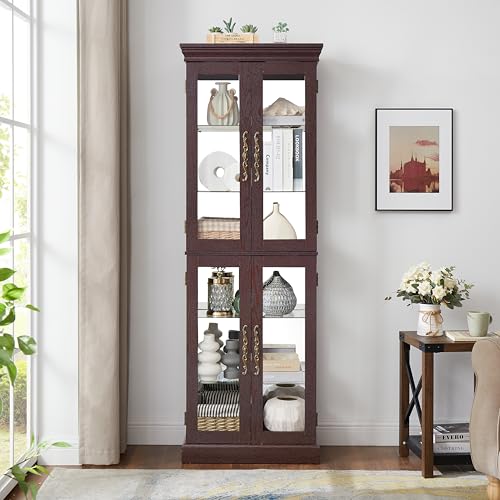Star20XX Lighted Glass Curio Display Cabinet, Farmhouse Glass Storage Cabinet,